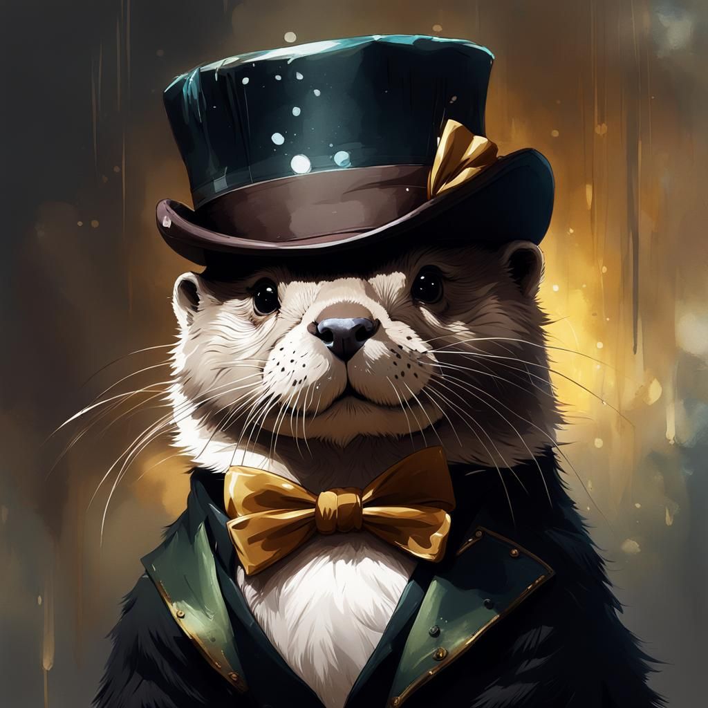 Otter in Top Hat: Detailed Digital Art