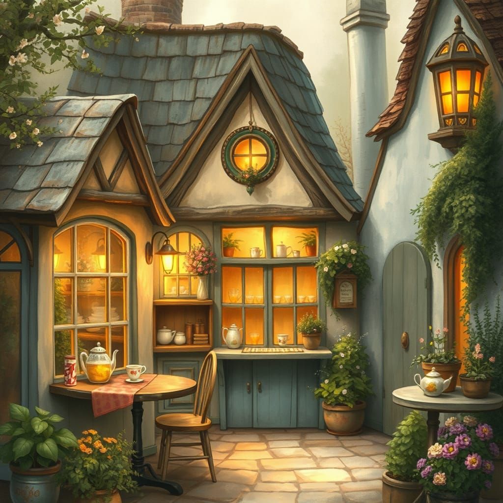 Charming Village Tea Shop in Storybook Style