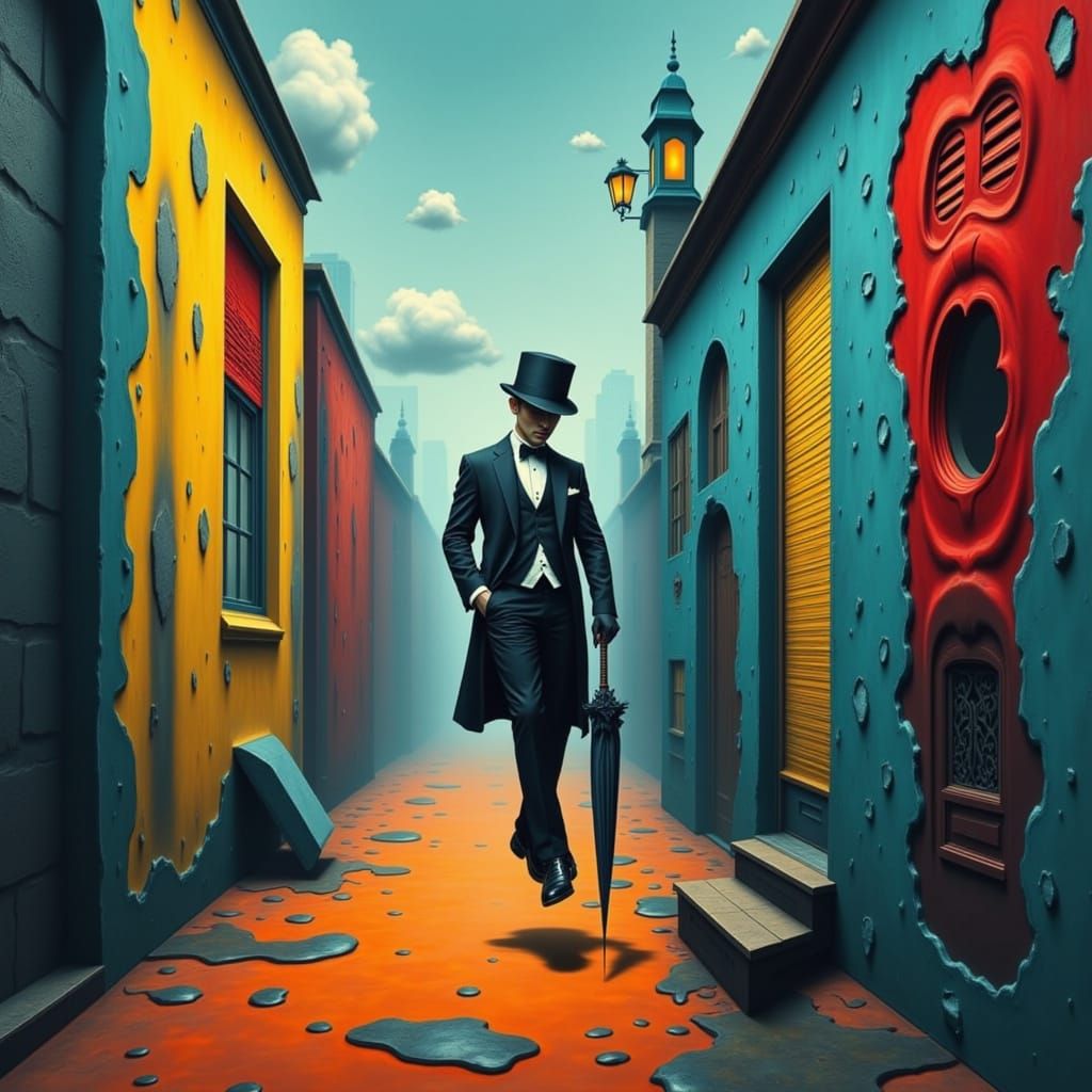 Surreal Gentleman in Dreamlike Landscape