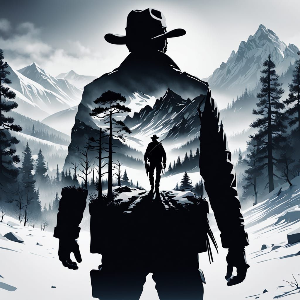 Arthur Morgan Double Exposure Winter Landscape in Film Still...