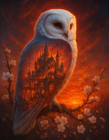 Luminous Fairytale Kingdom Inside White Owl Silhouette
