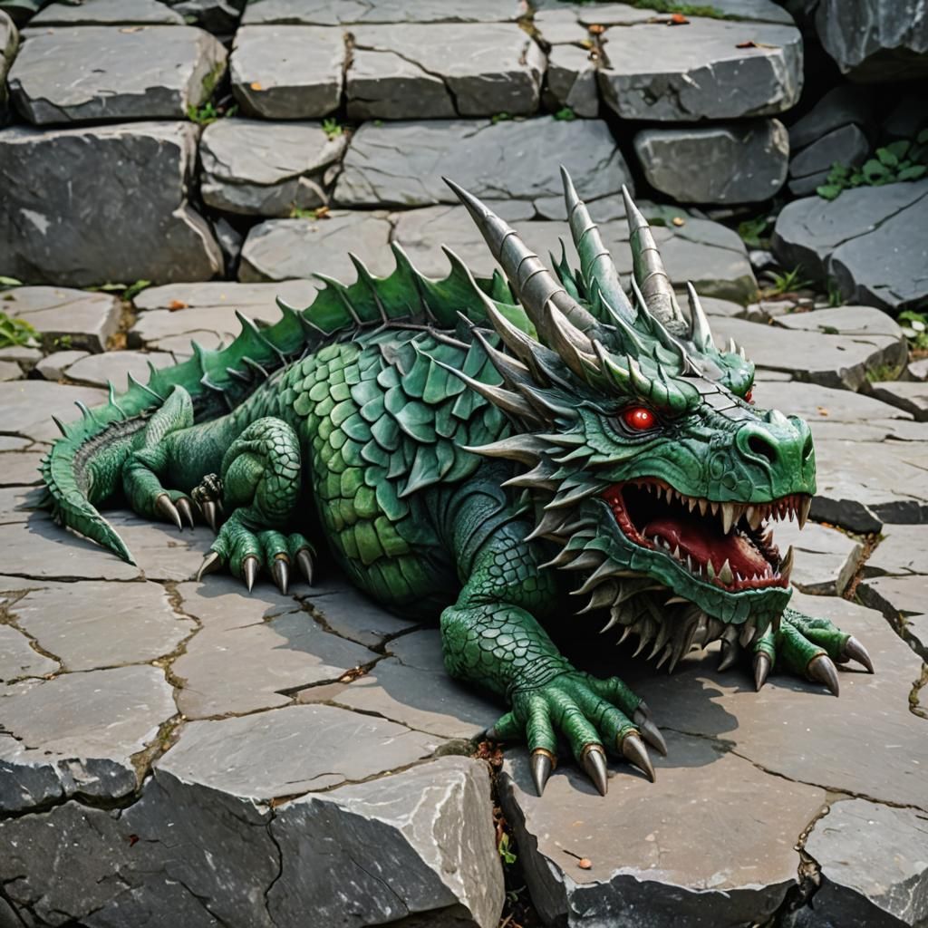 Dead Green Dragon on Stone Ledge