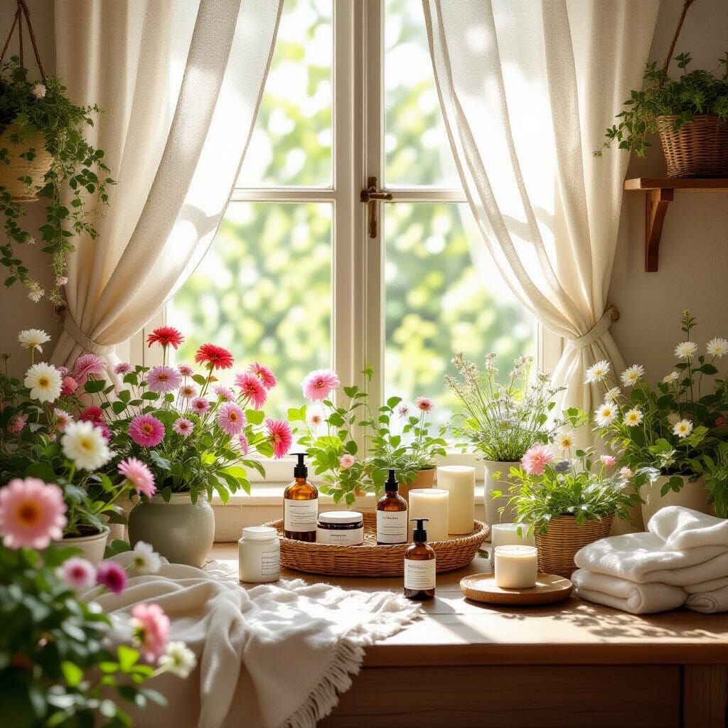 Sun-Drenched Skincare Workshop as Gouache Watercolor Paintin...