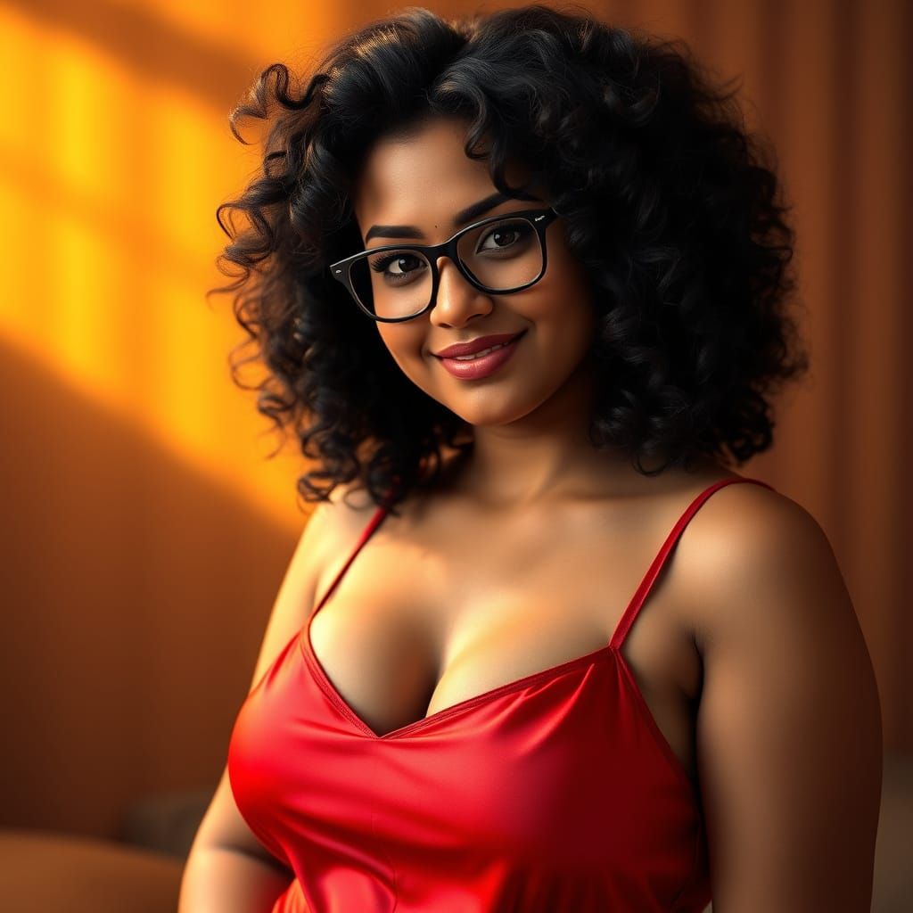 Curvy Woman in Red Nighty, 3D Cinematic Render