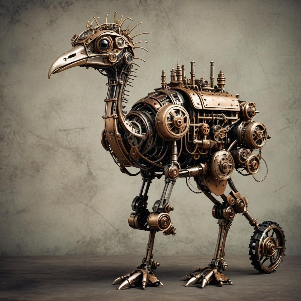 Steampunk Robotic Ostrich with Intricate Engine
