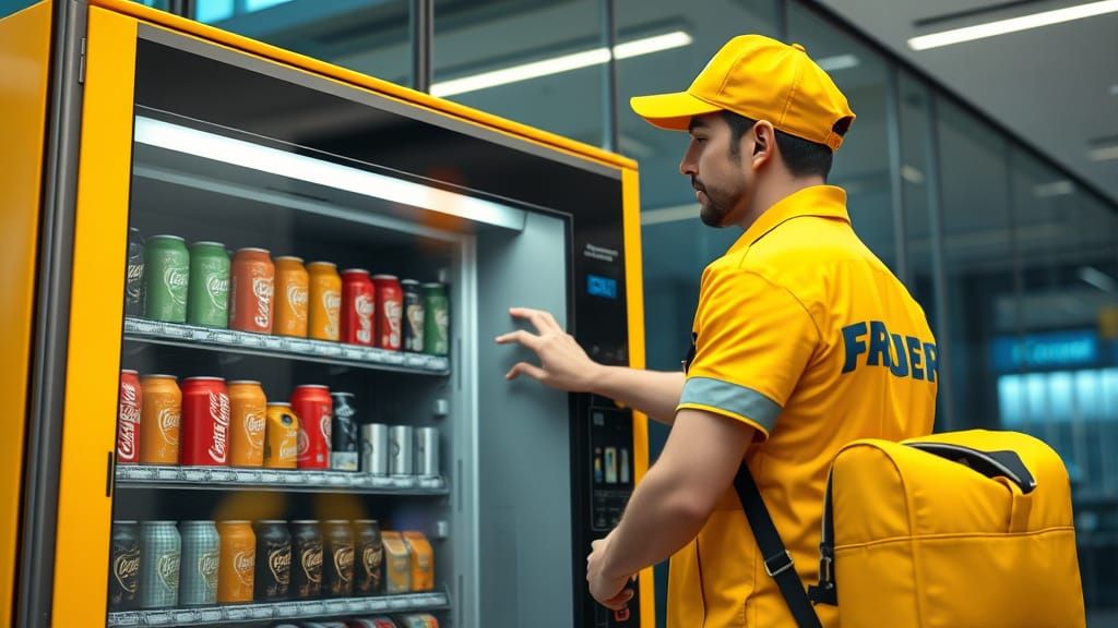 Delivery Man Replenishing Vending Machine as 3D Art