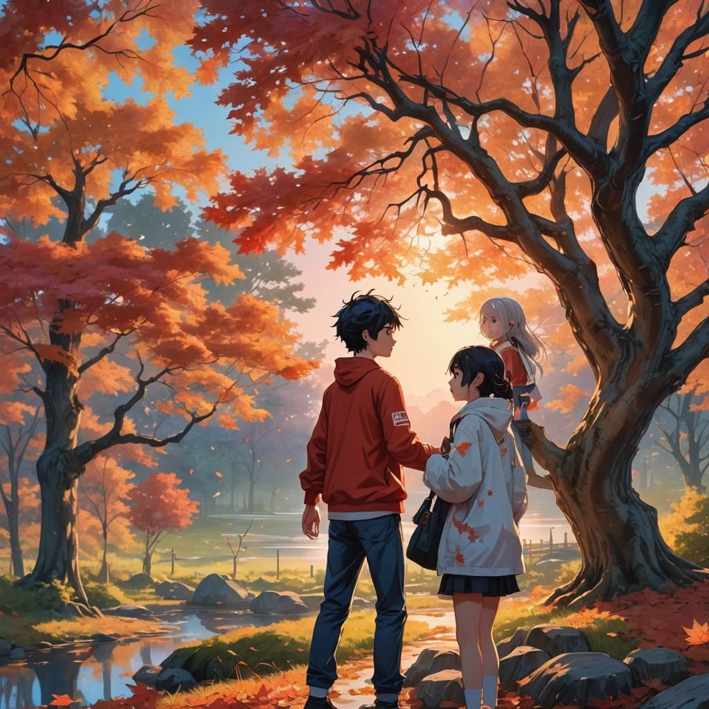 Anime Characters Playing Go at Sunset in Splash Art