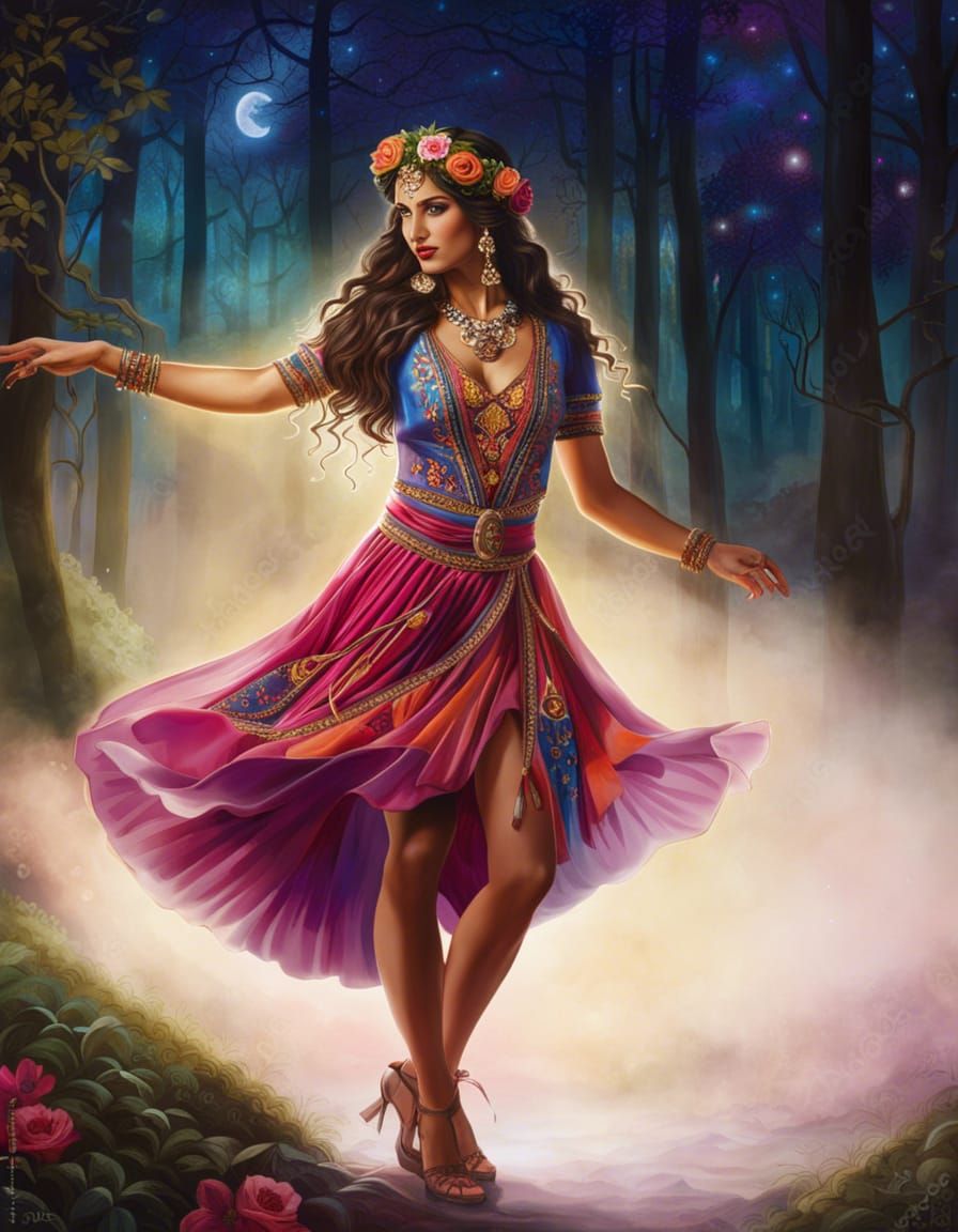 Beautiful Gypsy Dancer in Magical Forest