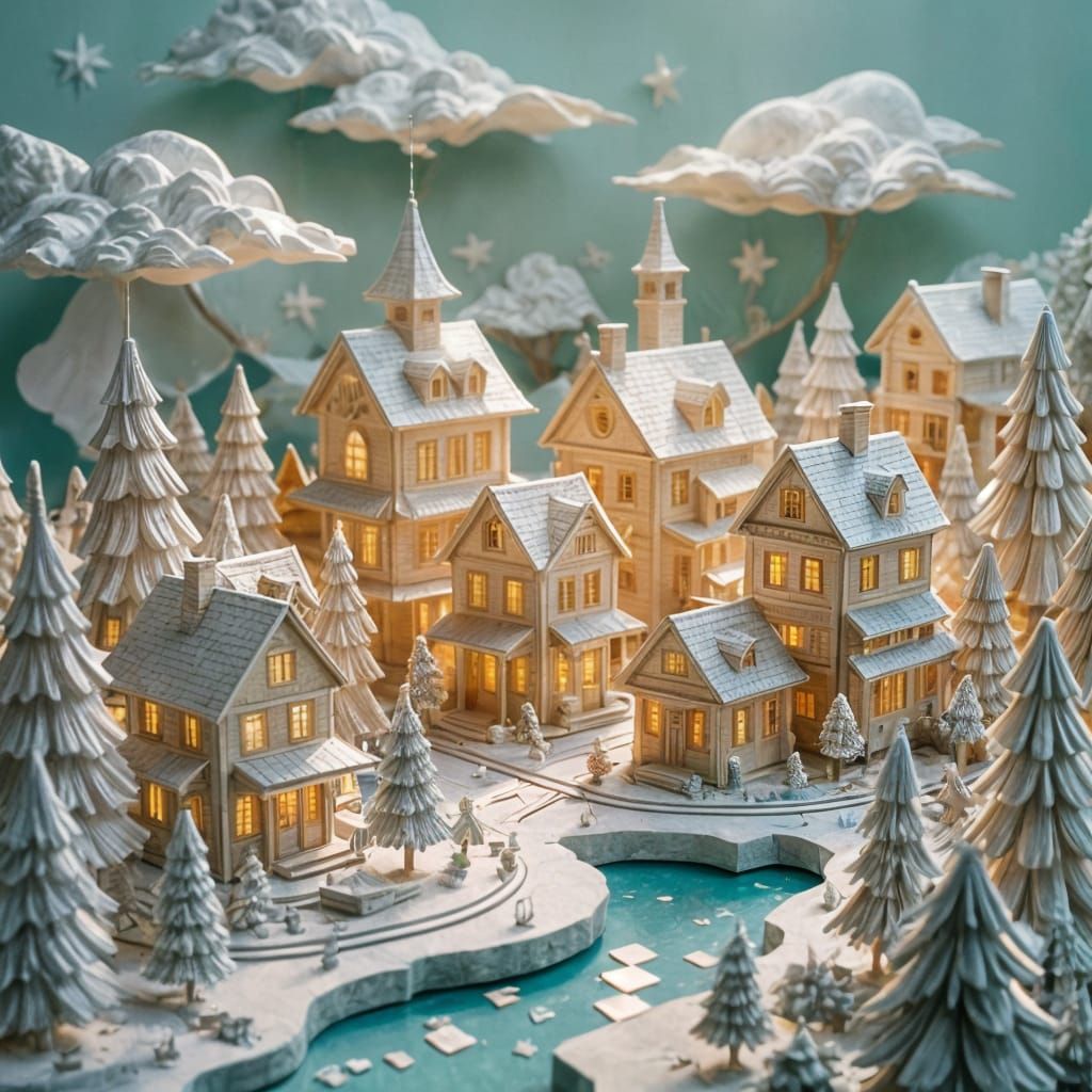 Intricate Paper Cityscape in Macro Photography Style