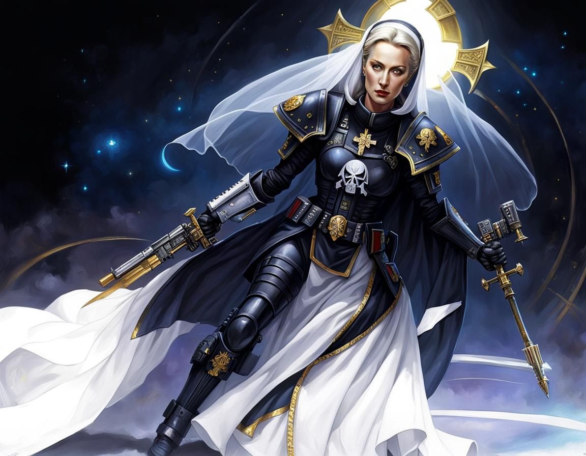 Futuristic Warhammer 40k Soldier Nun in Fluxus Art