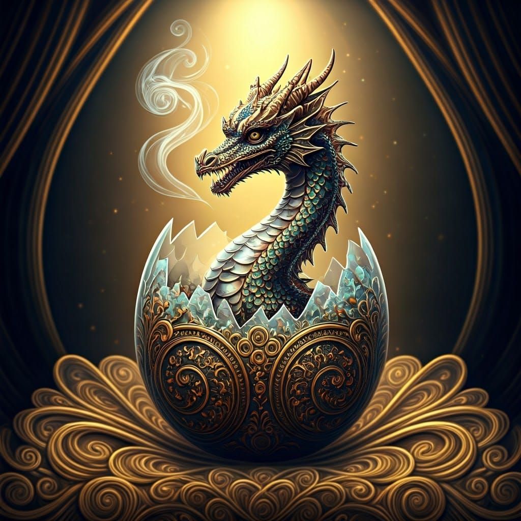 Crystal Dragon Emerges: Baroque-Inspired AI Art