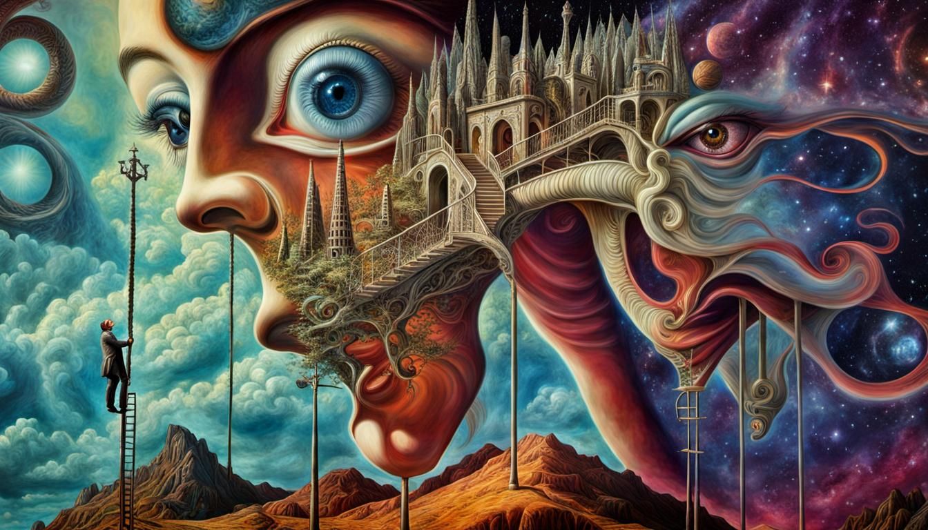 Jacob's Ladder: Surreal Mixed Media Dreamscape