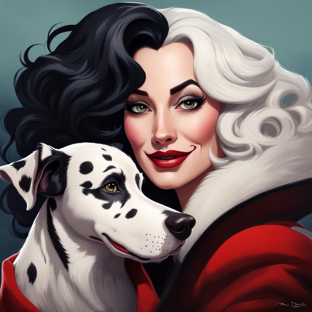 Cruella DeVille and Dog: Digital Cel-Shaded Art