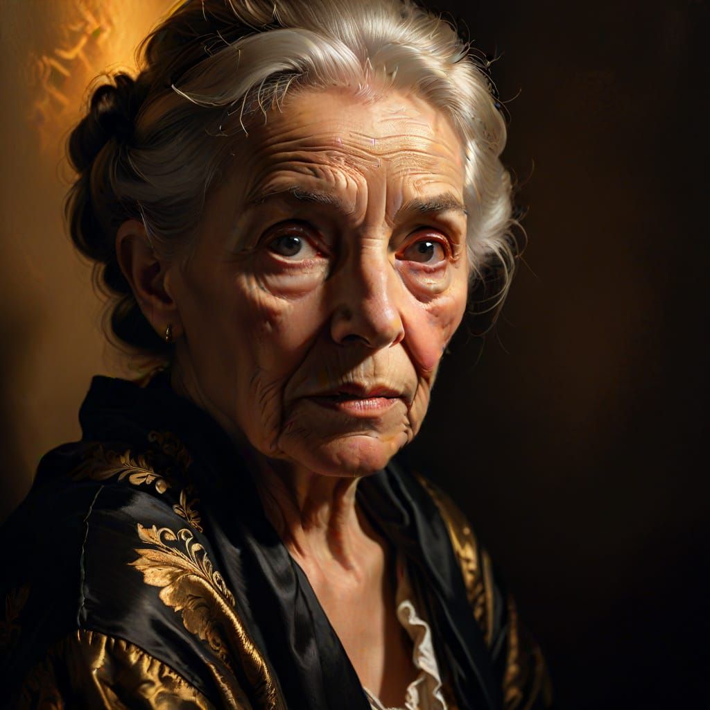 Dramatic Portrait of Elderly Woman in Baroque Style