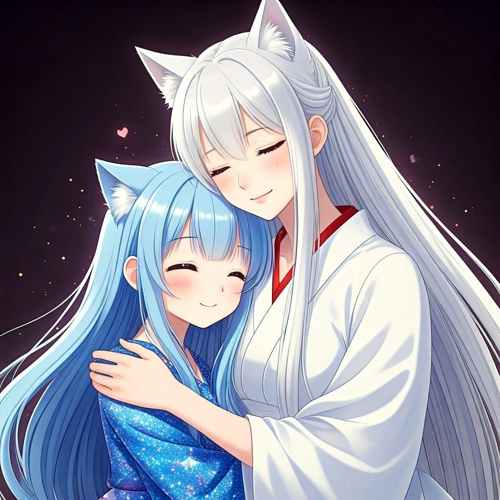 Wolfie and Koko hugging