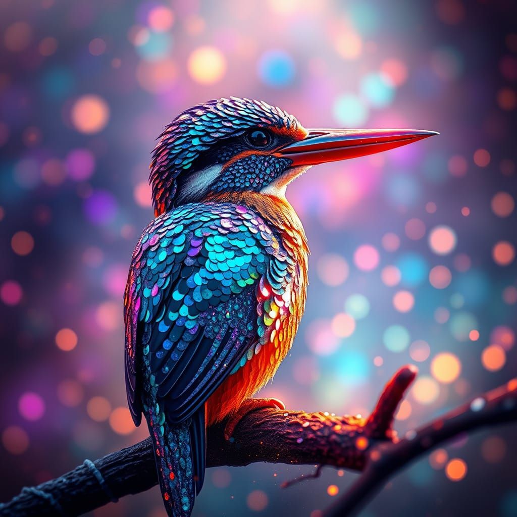 A kingfisher made of sequins
