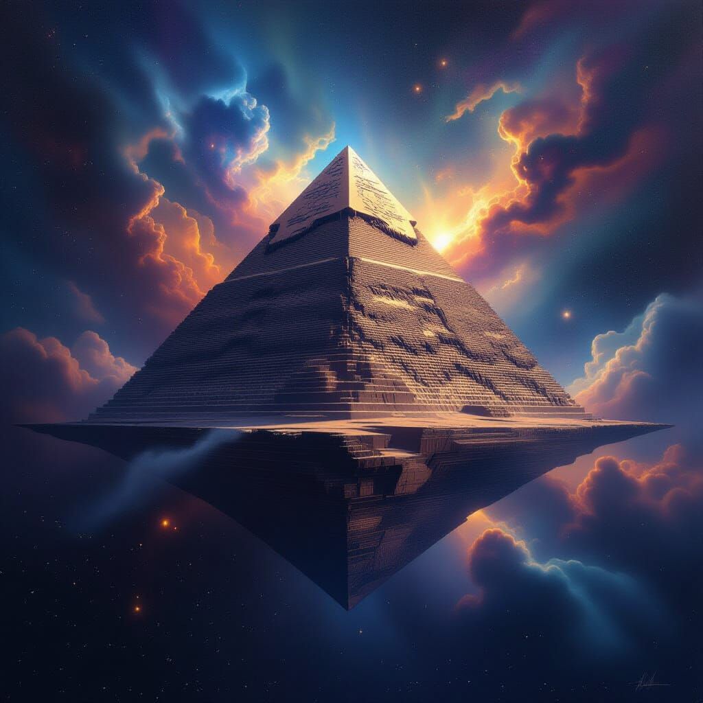 Ancient Pyramid in Deep Space Nebula, Surrealist Painting