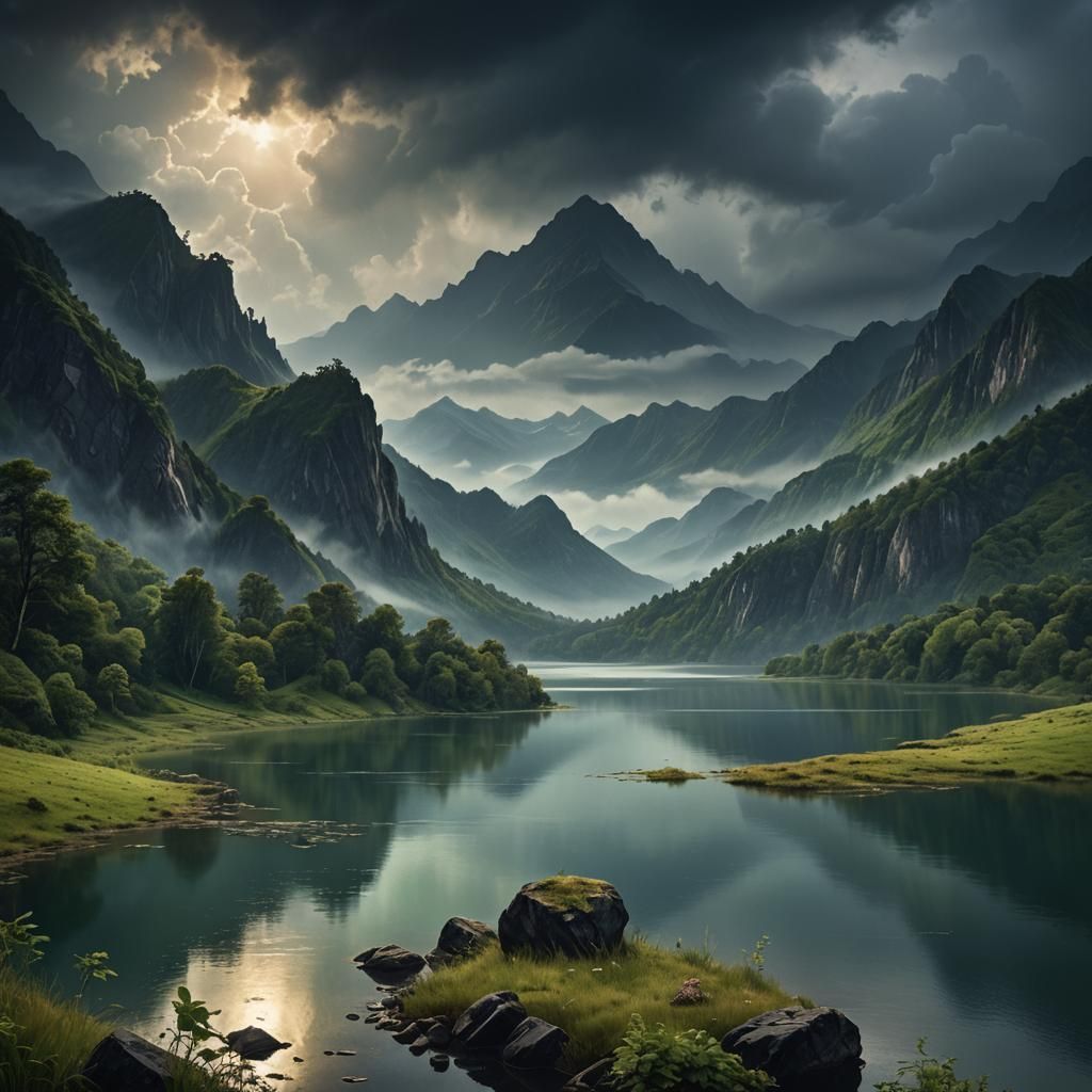 Ominous Mountain Landscape with Dramatic Lighting