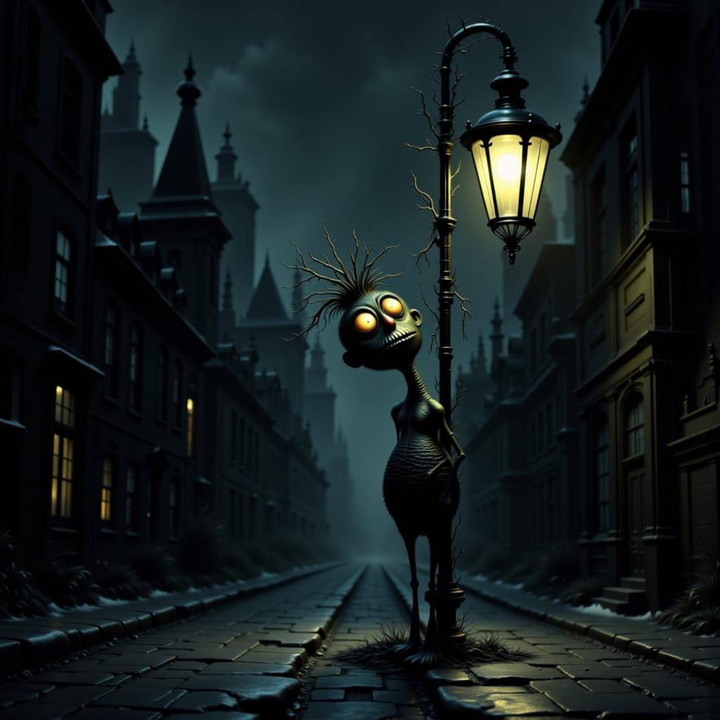 Grumpy Streetlamp's Night Watch in Film Noir Style