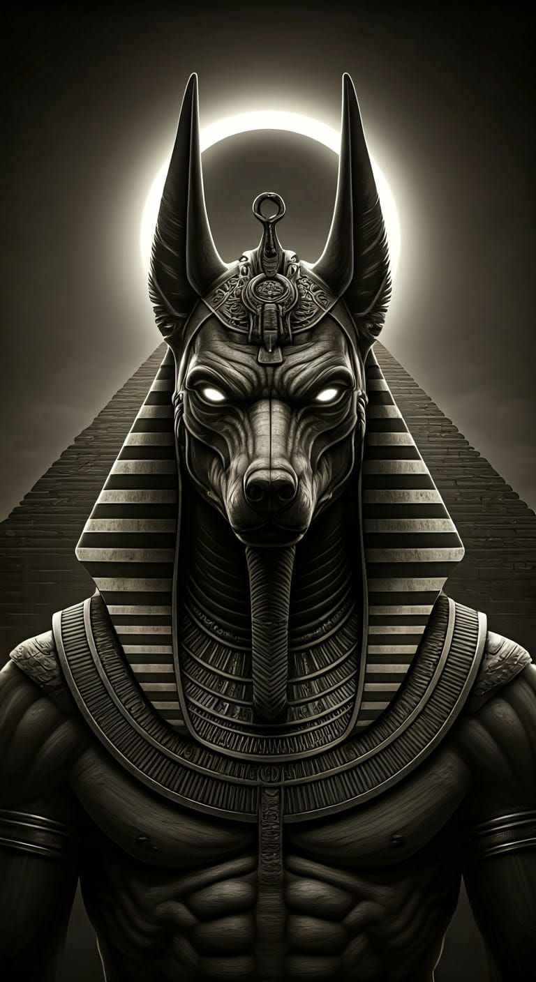 Anubis Portrait: Steampunk Pyramid, Black and White