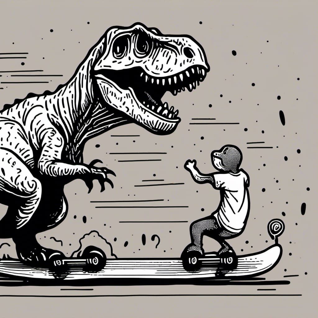 T-Rex Skateboarding: Surreal Minimalist Illustration