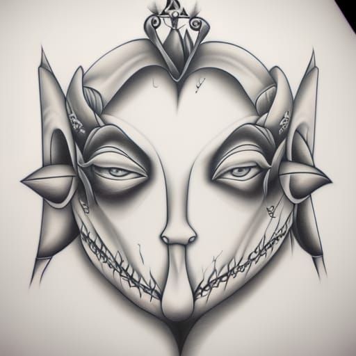 Gemini Tattoo Line Art in Gothic Graffiti Style