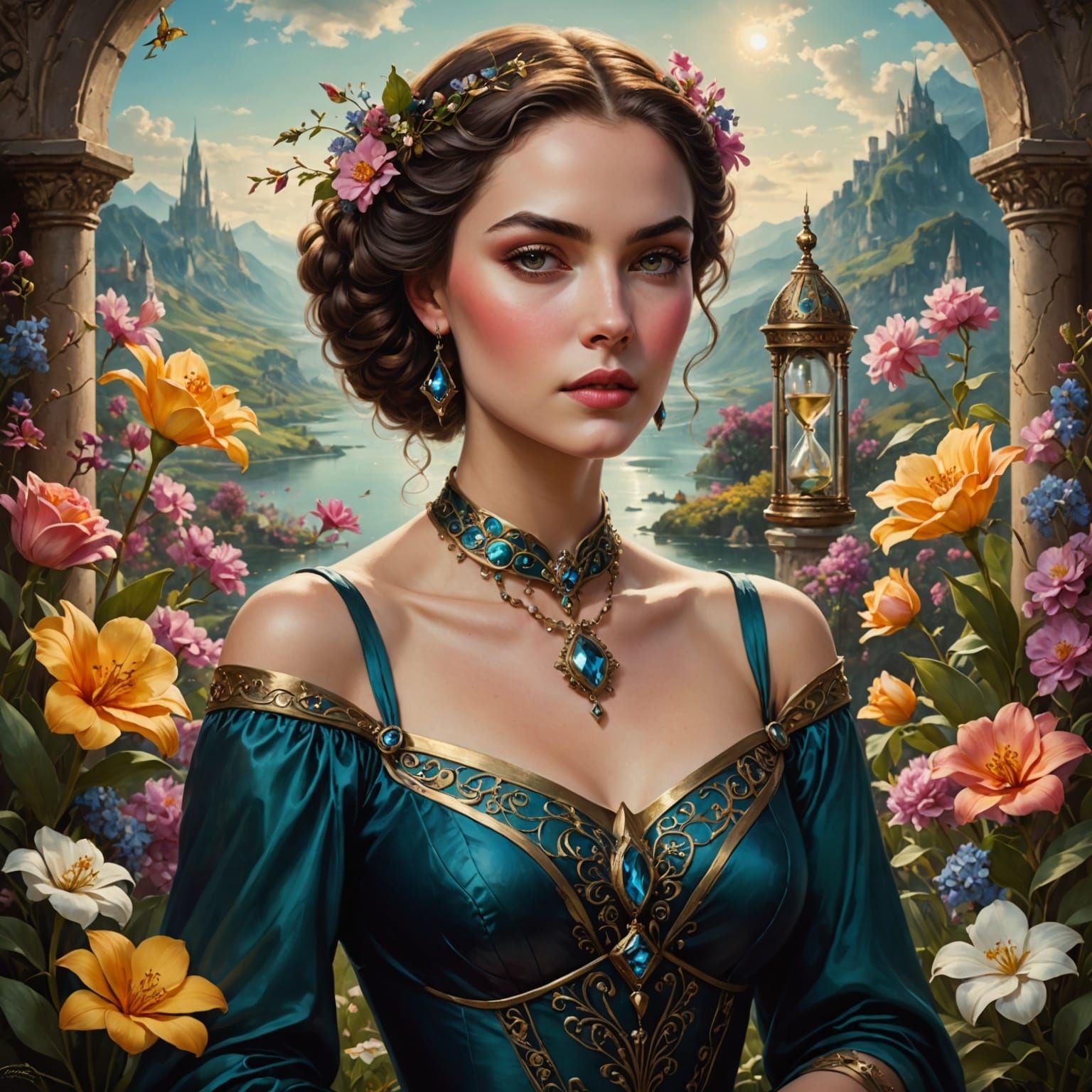 Sensual Fantasy Goddess in a Whimsical Dreamscape