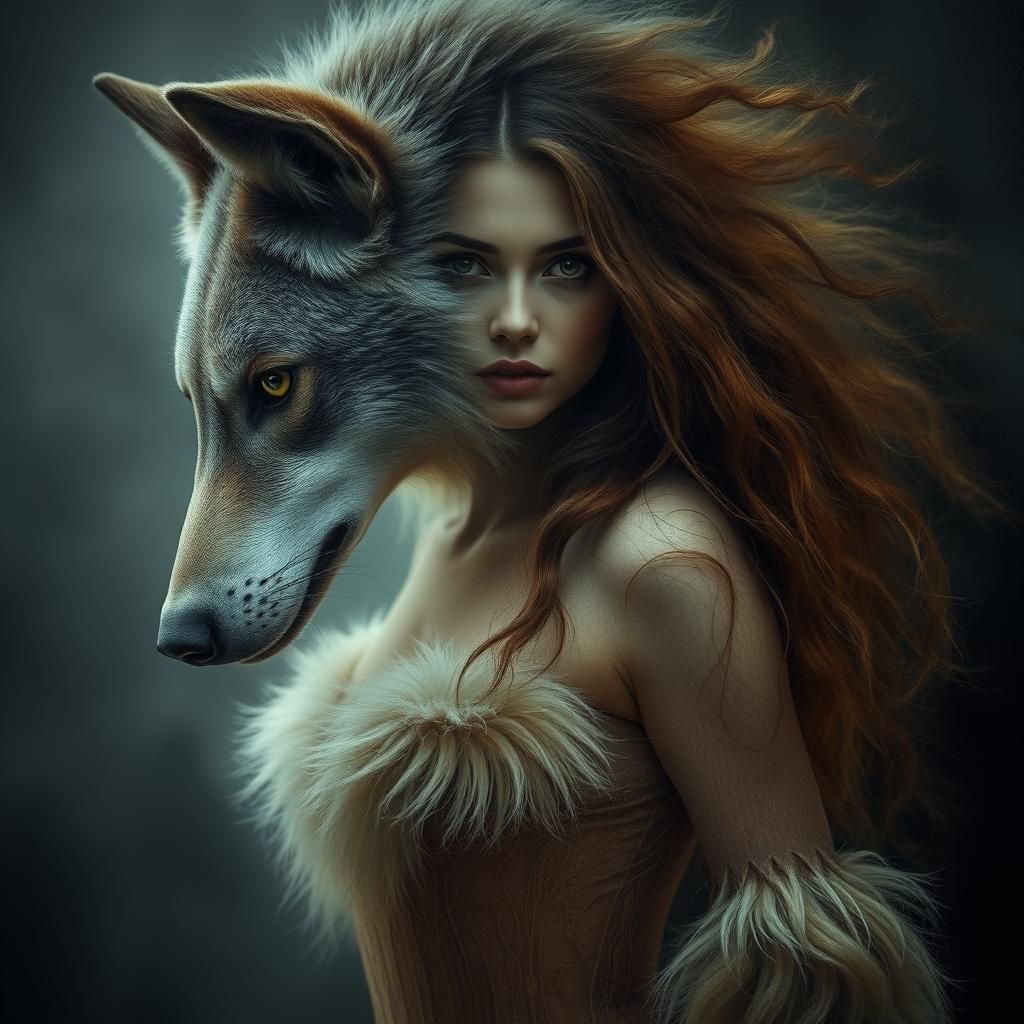 Mystical Woman Transforms into Wolf in Dreamy Photo