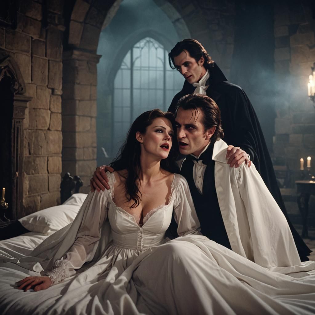 Vampire Kiss in Castle Bedroom: Cinematic Still
