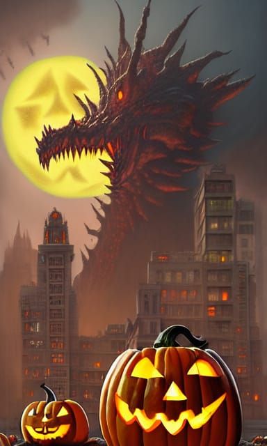 Nuclear Jack-O'-Lantern Kaiju Attacks Gothic City