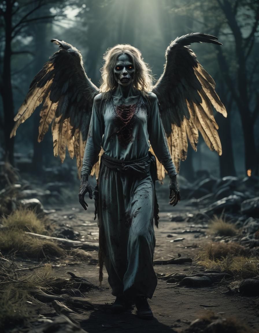 Dramatic Zombie Angel in Cinematic Style