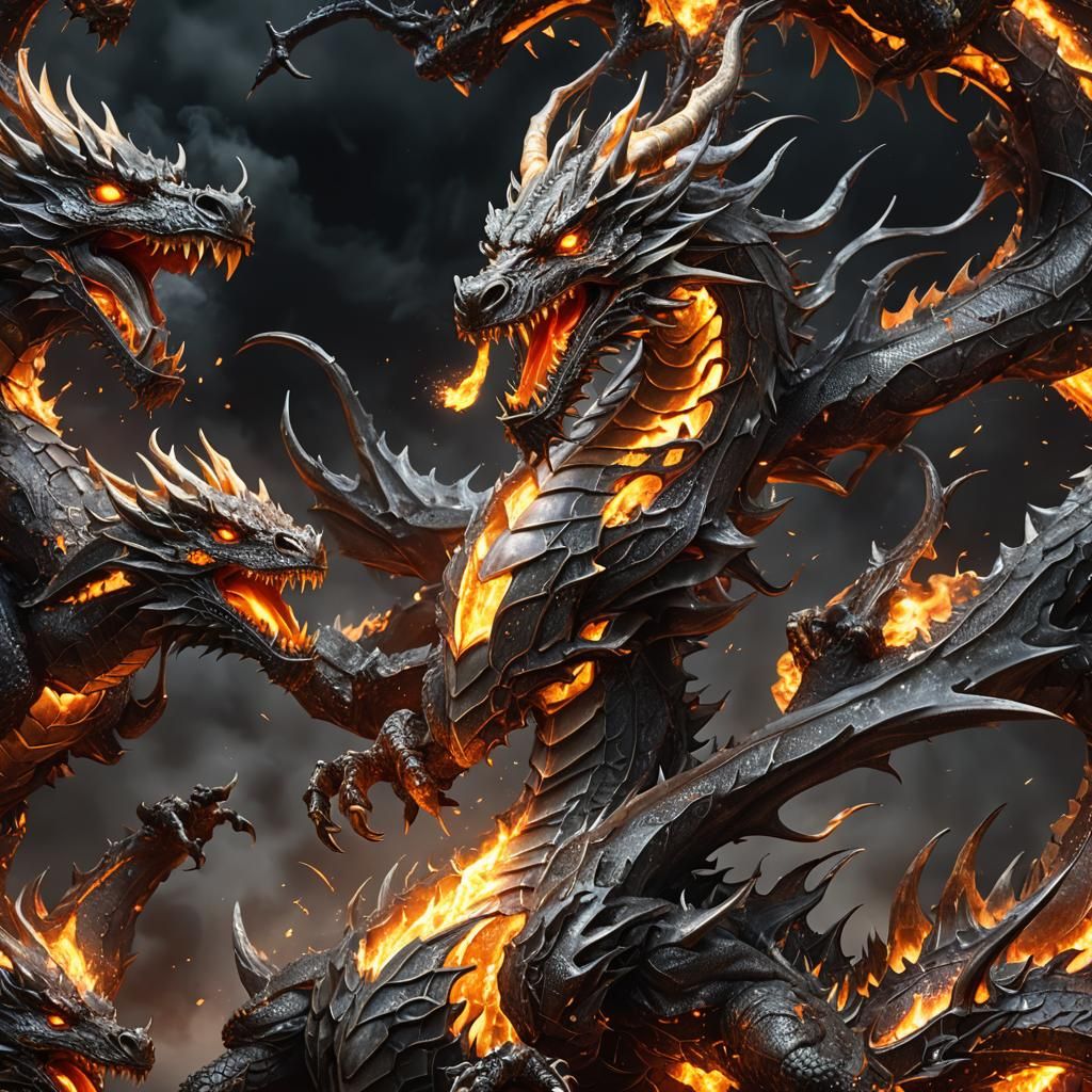 Molten Metal Dragon Emitting Fiery Sparks in 3D