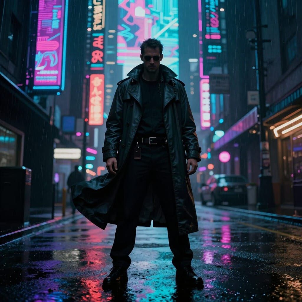 Cyberpunk Detective on Neon Street