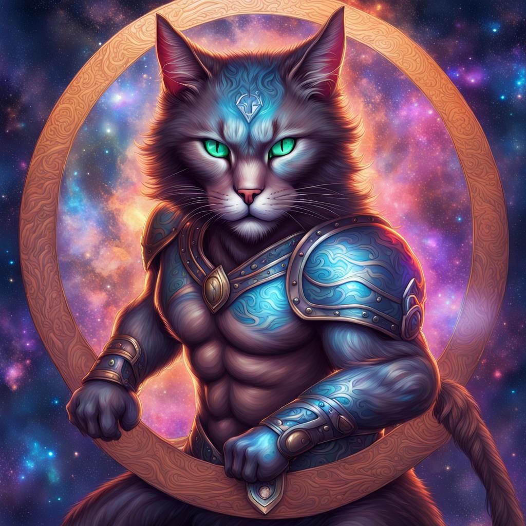 Muscular Brunette Warrior Cats in Astral Illustration