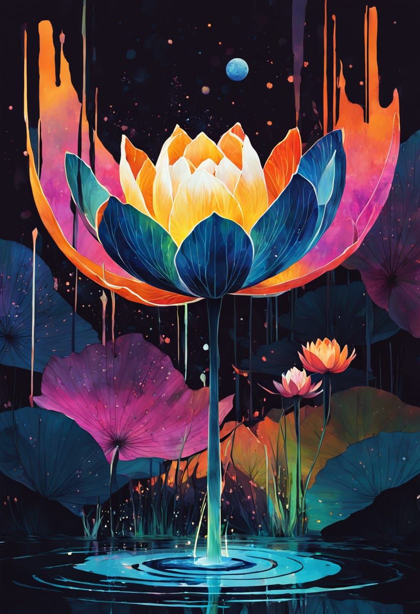 Psychedelic Lily Pad Reflects Galactic Sky