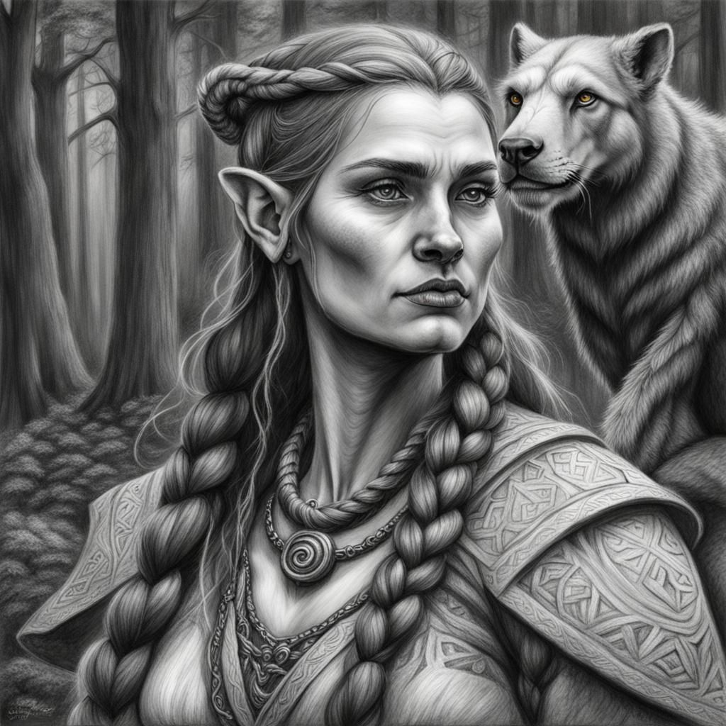 Firbolg Druid Casting Animal Friendship: Charcoal Drawing