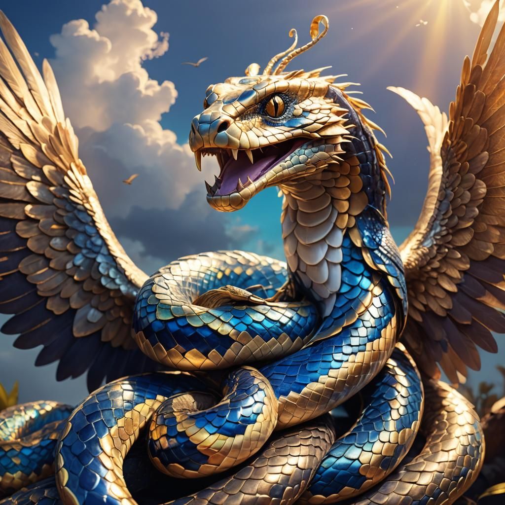 Iridescent Winged Serpent in Dreamlike Oil Painting