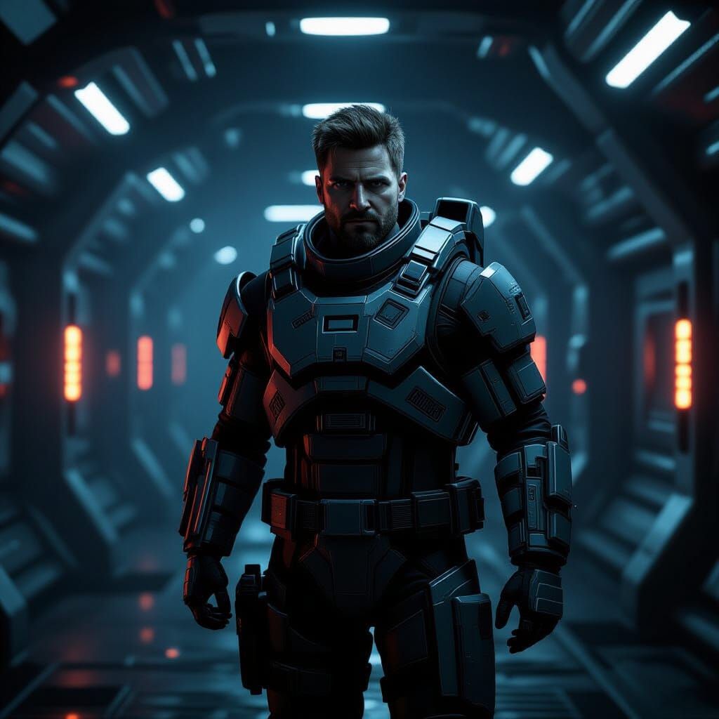 Isaac Clarke in Derelict Spaceship Corridor