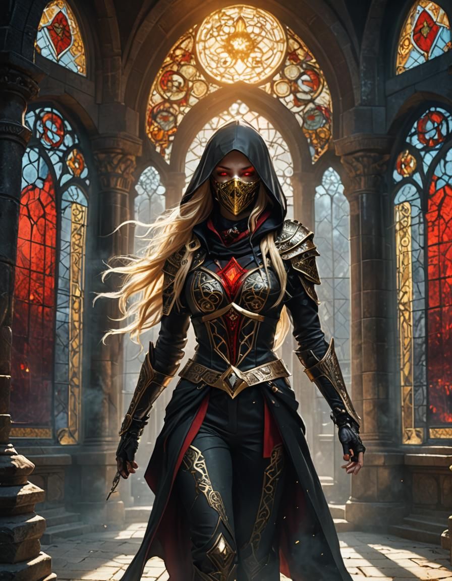 Fantasy Assassin in Ancient Temple, Digital Art