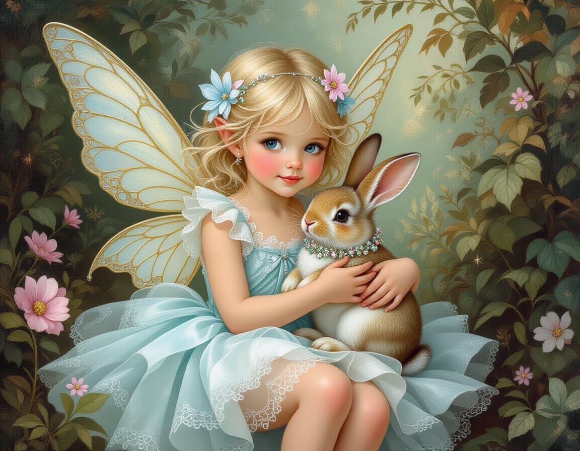 Pastel Fairy with Rabbit in Rococo Style