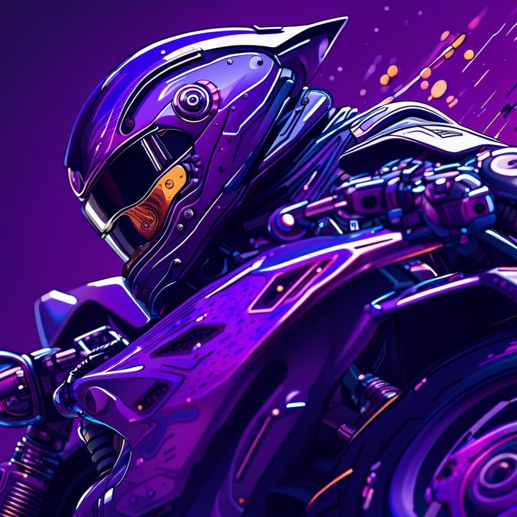 Futuristic Purple Motorcycle in Hyperrealistic Splash Art