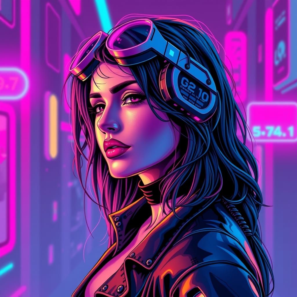 Cyberpunk Woman in Neon Synthwave Style