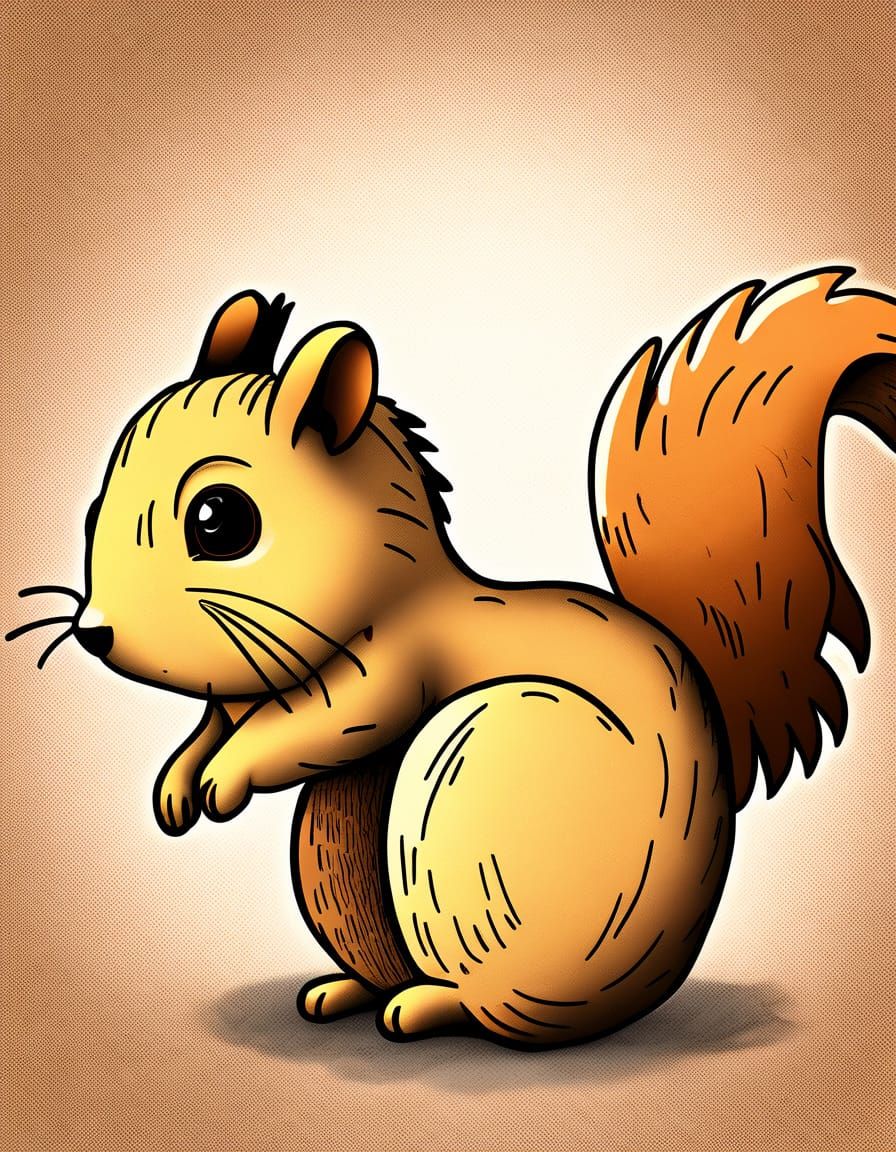 Cute Cartoon Squirrel Sketch Holding a Nut