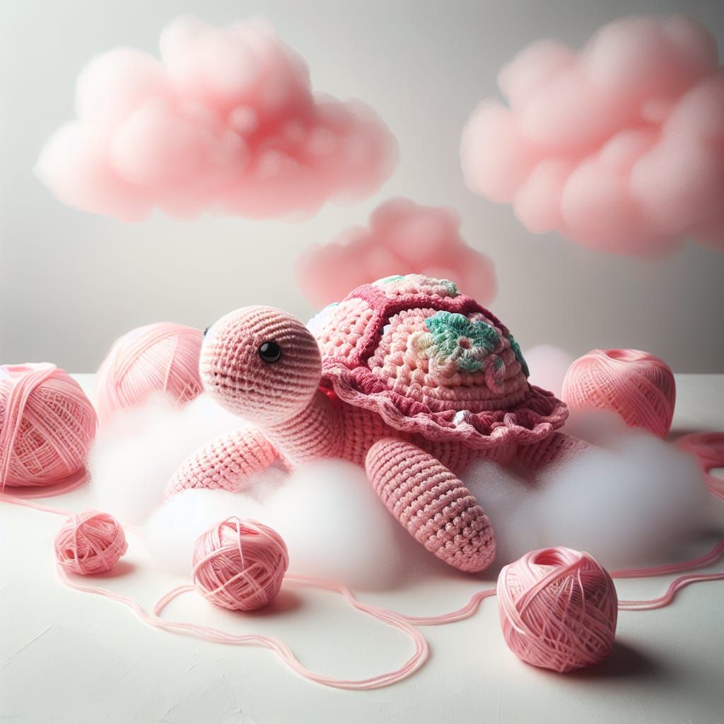Crochet Pink Turtle in Dreamy Fantasy Style