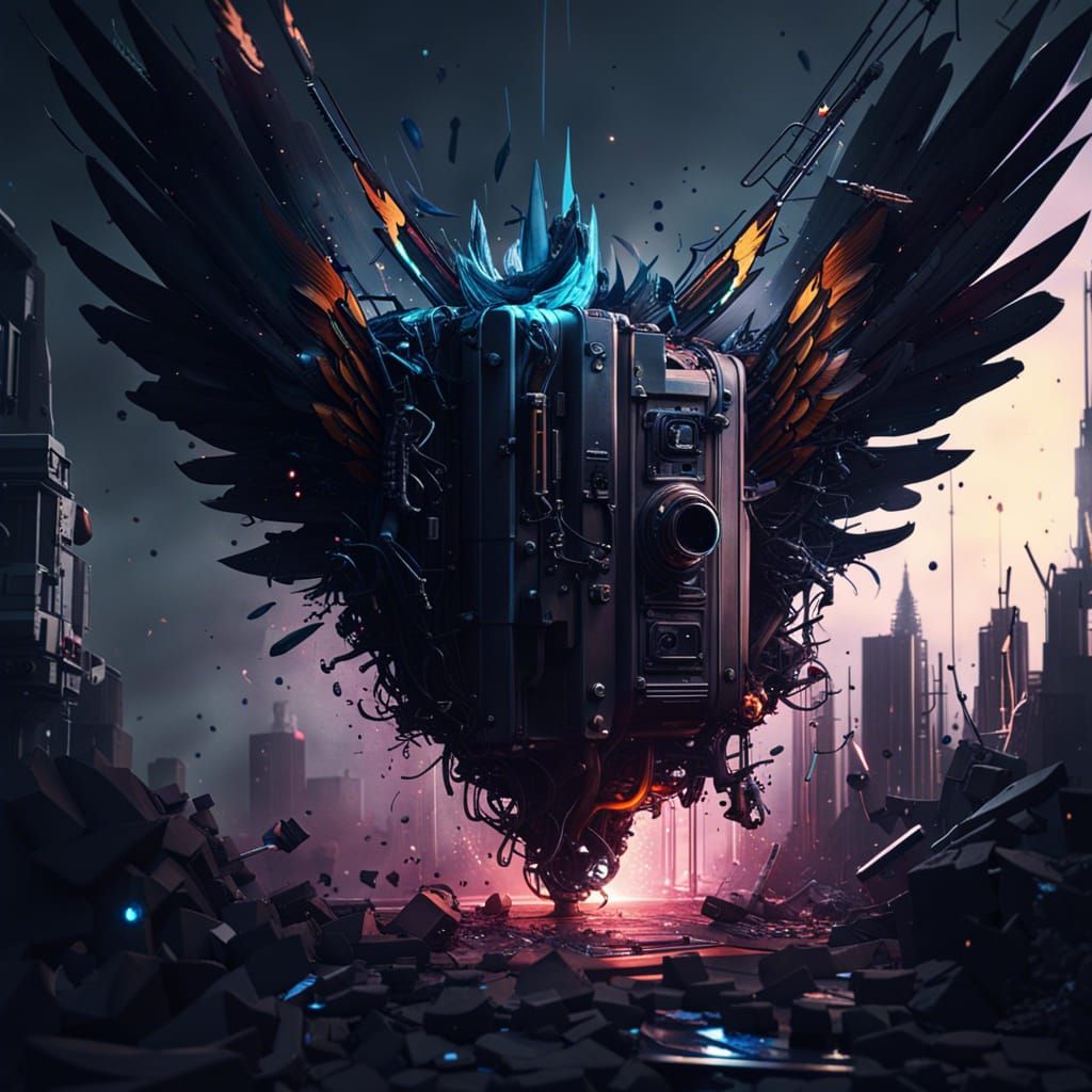 inventive time machine with wings gothic style