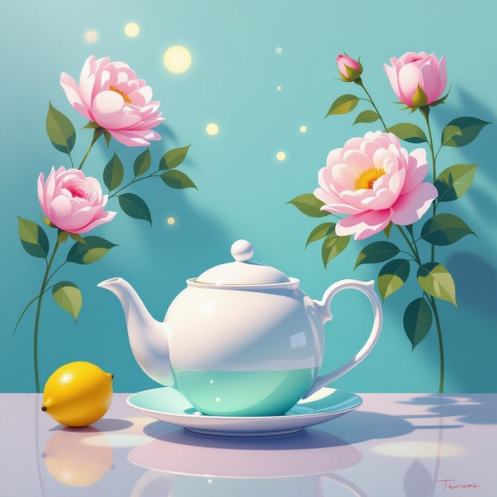 Ethereal Minimalist Tea Pot Painting with Pastel Gradients