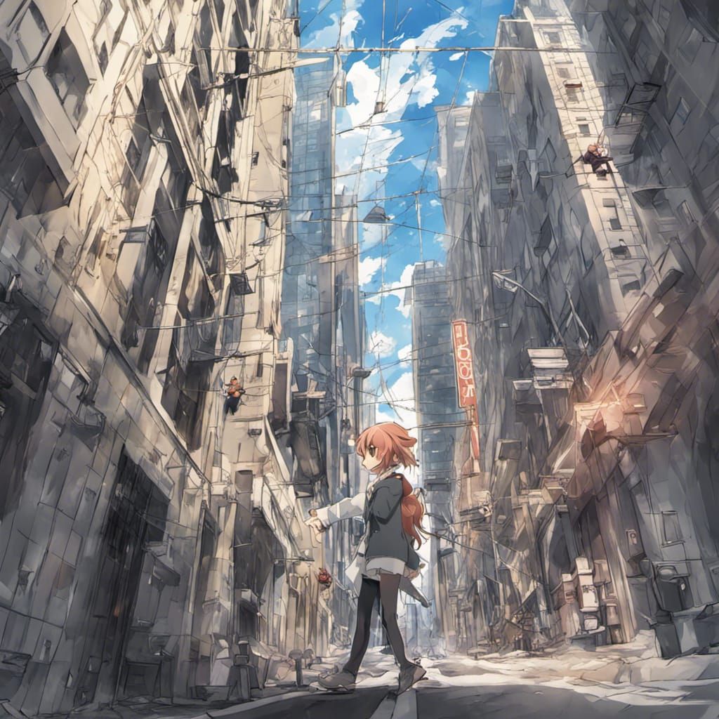 Anime-Inspired Musical Symbols Over Wall Street