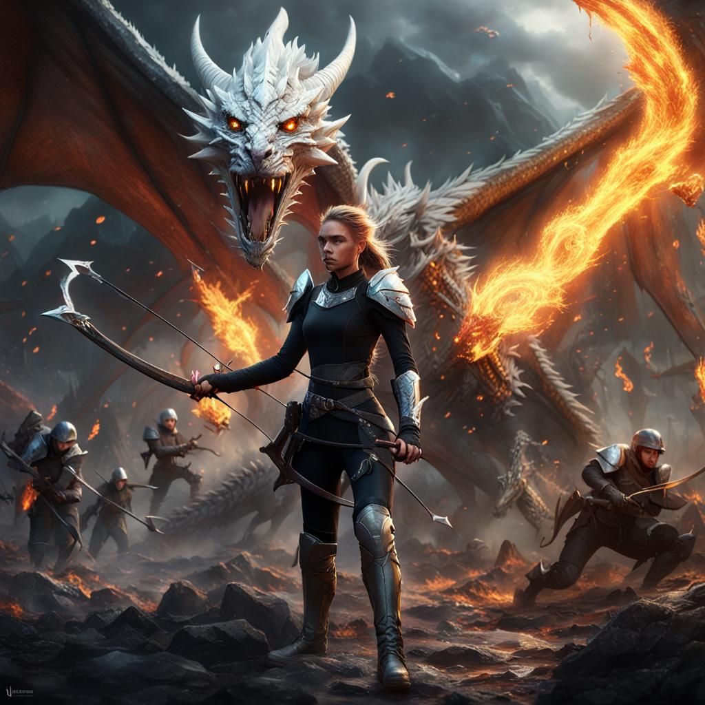 Epic Dragon Battle Scene in Matte Painting Style