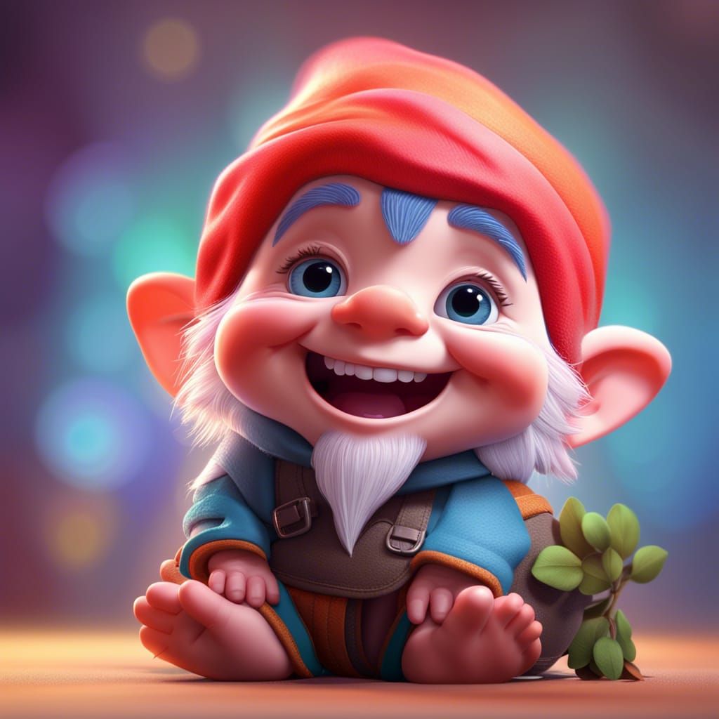Cute Smiling Gnome Baby: Pixar-Style 3D Art