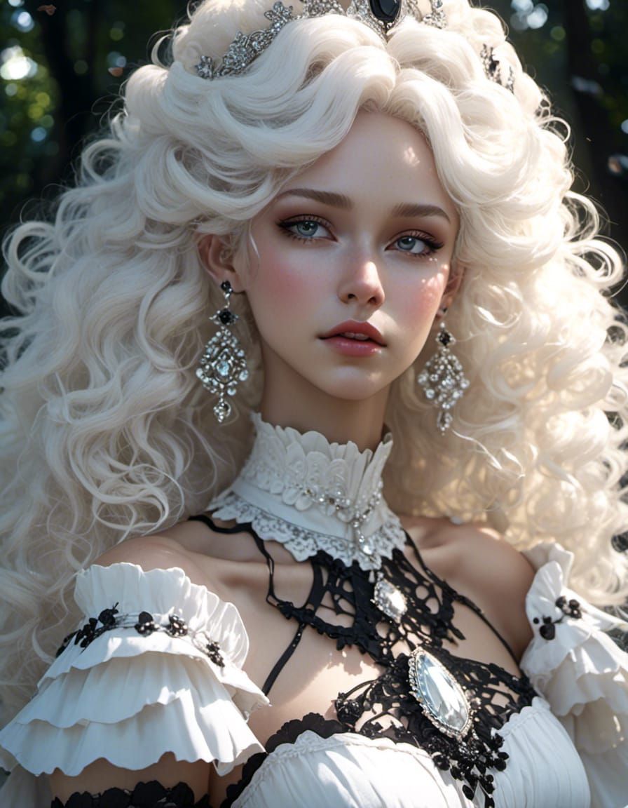 Albino Cloud Queen Portrait in Gothic Fairycore Style